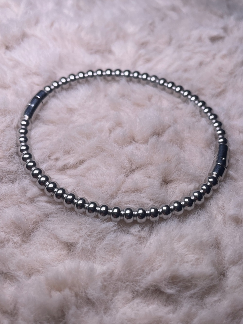 Beaded Stretch Bracelet - Silver Tone